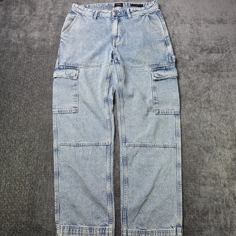 Cotton:On Baggy Cargo Jeans Mens 32 Fits 34x30 Light Wash Carpenter Double Knee
